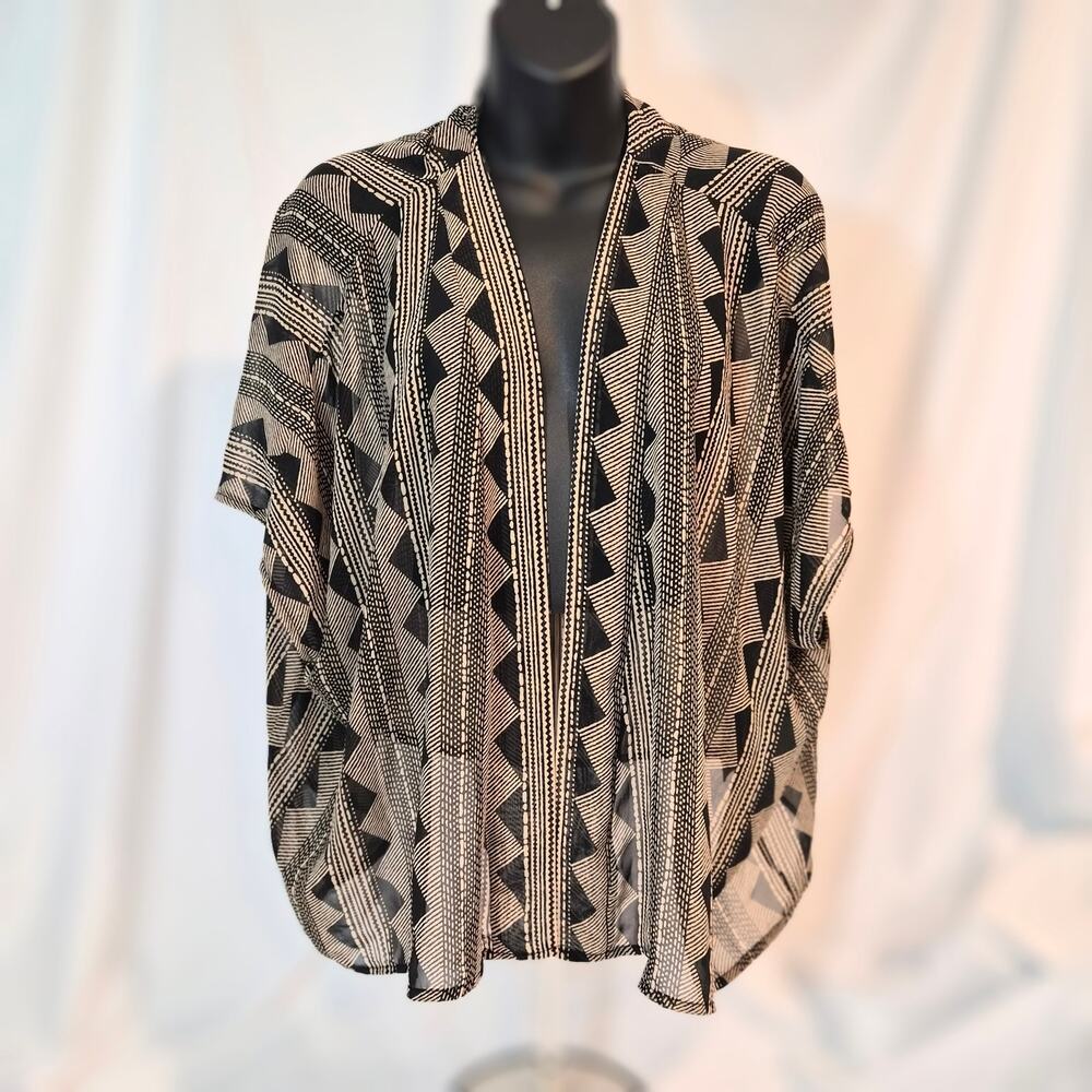 Fio Fio Geometric Kimono Cardigan Coverup Black Cream OS